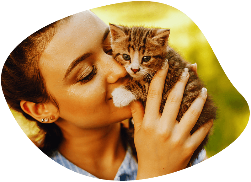 young woman kissing a kitten